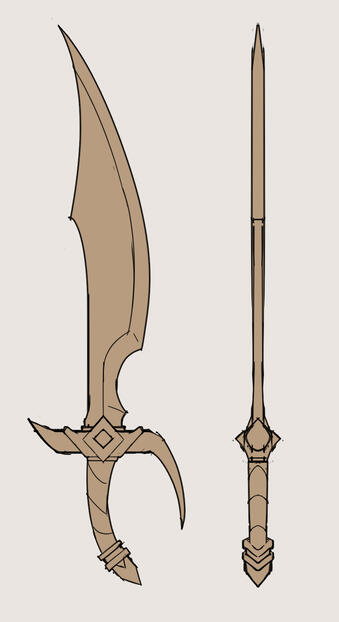 Crystal scimitar orthographic views